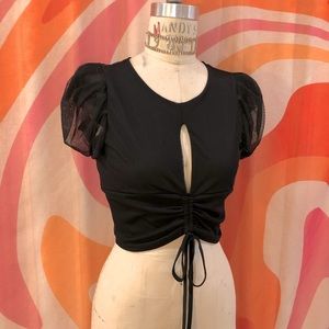 Black Puff Sleeve Crop Top w/ Mesh Back